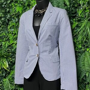 J.‎ Crew Blazer Jacket Womens Size 6 Blue White Gingham Button Front Lapel 3250